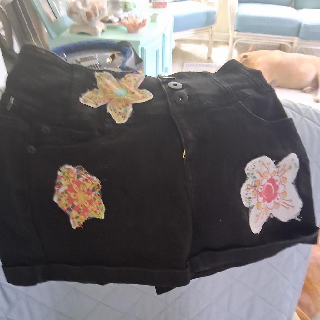 Altered Upcycled Handmade Hippie Shorts Sz 9. Hand-Made By Me Flowers